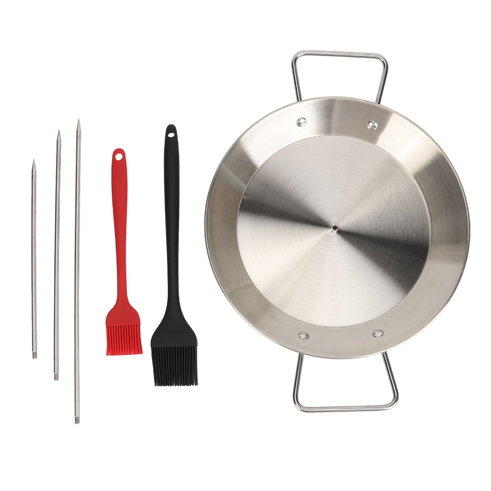 Paella Pan Steel - Edelstahl Vertikalspieß-Set Silber Runde Pfanne Shawarma-Spießständer