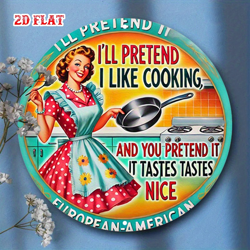 Home Cooking Cafe - 2D Flache Runde Küchenkunst aus Metall,